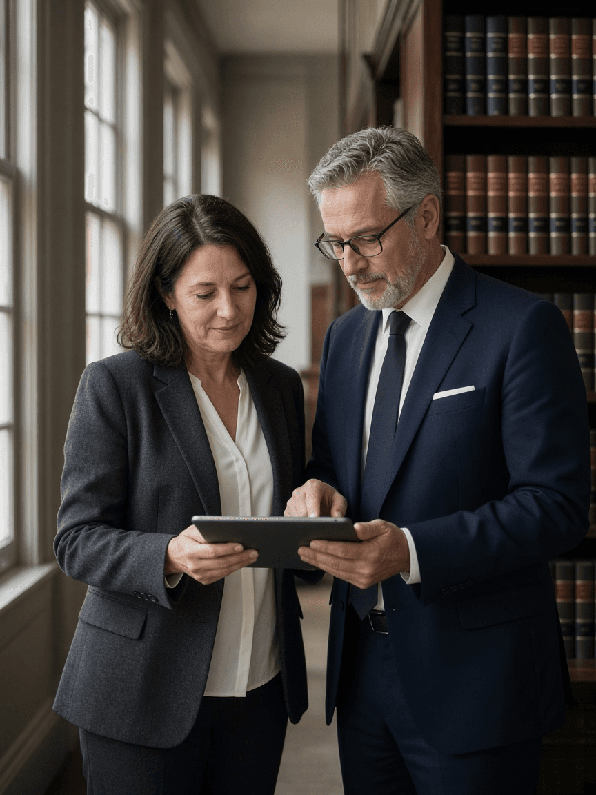 Two attorneys reviewing a document together
